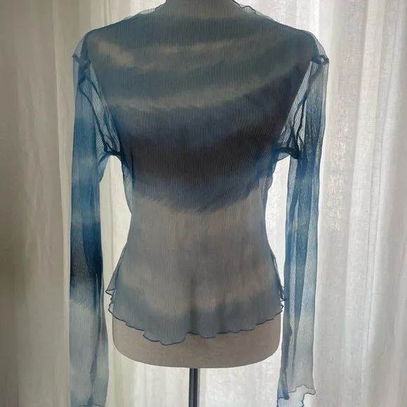 French Connection Sheer Blue Long-Sleeve Top - Picture 5 of 5